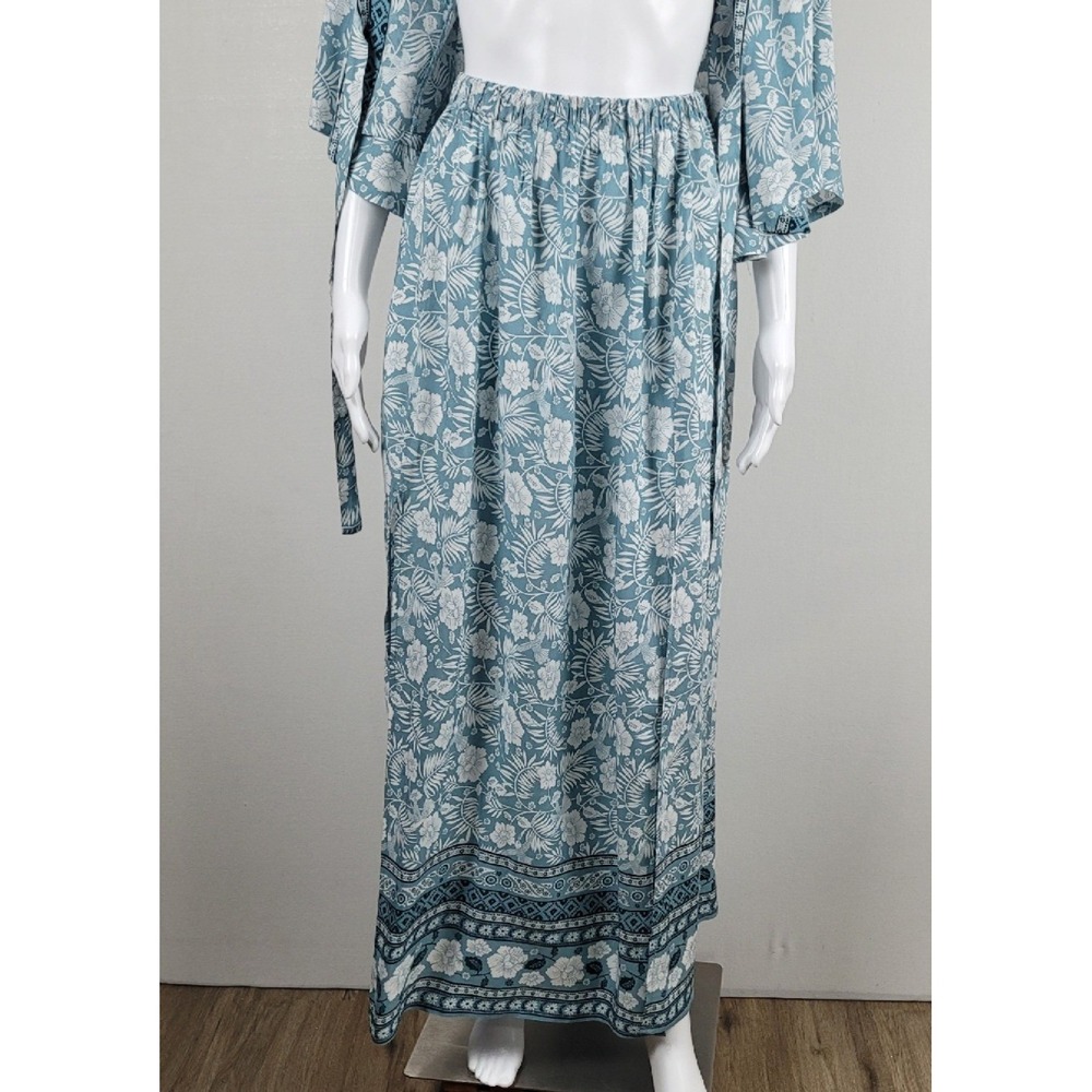 2 Piece Maxi Skirt Set Womens Blue Floral Hummingbird Excellent Boho - Large - Picture 4 of 12